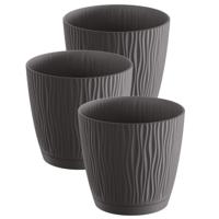 Plantenpot/bloempot Waves - 3x stuks - kunststof - antraciet grijs - D15 x H14 cm - binnen/buiten