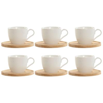 Set van 6 kopjes met schotel Home ESPRIT Wit Natuurlijk Bamboe Porselein 220 ml