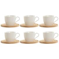 Set van 6 kopjes met schotel Home ESPRIT Wit Natuurlijk Bamboe Porselein 220 ml