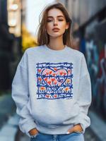 Bon&Bon Women's Heart Print Sweatshirt | Loose Fit Crew Neck Pullover Grey / L