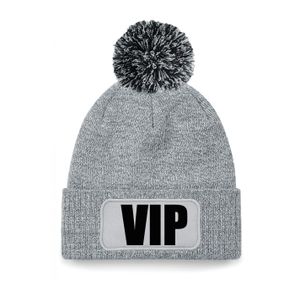 VIP muts/beanie met pompon - onesize - unisex - grijs