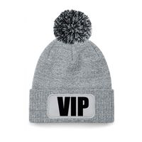 VIP muts/beanie met pompon - onesize - unisex - grijs - thumbnail