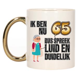 Verjaardag cadeau mok 65 jaar - luid en duidelijk oma - goud - 300 ml - Keramiek