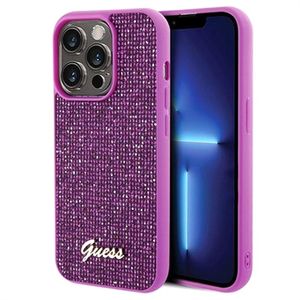 iPhone 15 Pro Guess Disco Metal Script Logo Cover - Fuchsia