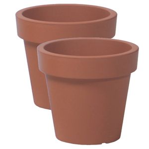 2x stuks basic plantenpot/bloempot kunststof dia 16 cm/hoogte 14.5 cm terra cotta - Plantenpotten