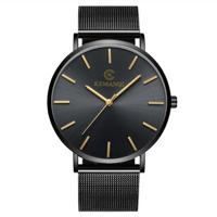 KEMANQI eenvoudige ultradunne waterdichte stalen mesh riem quartz horloge voor mannen (ultradunne mesh belt zwarte wijzerplaat)