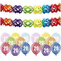 Partydeco 20 jaar feestartikelen pakket - 2x slingers en 12x ballonnen - verjaardag versiering Partydeco 20 jaar feestartikelen pakket - 2x slingers en 12x ballonnen - verjaardag versiering