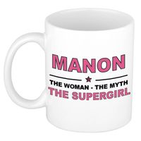 Naam cadeau mok/ beker Manon The woman, The myth the supergirl 300 ml - Naam mokken