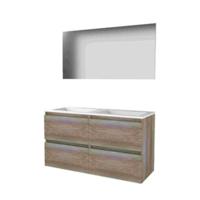 Basic-Line Basic 46 Badkamermeubelset - 120 x 46 cm - Greeploos - 4 Lades - Acryl Wastafel - 2 Kraangaten - Spiegel - Scotch Oak