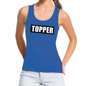 Blauwe tanktop / mouwloos shirt dames Topper in zwarte balk XL  -