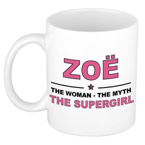 Naam cadeau mok/ beker Zoe The woman, The myth the supergirl 300 ml - Naam mokken