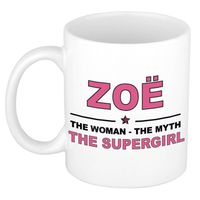 Naam cadeau mok/ beker Zoe The woman, The myth the supergirl 300 ml - Naam mokken - thumbnail