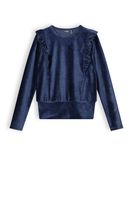NoBell Meisjes shirt velours jersey rib - Kex - Navy blauw - thumbnail