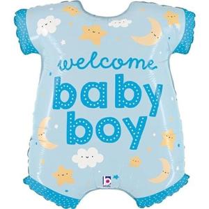 Folieballon 'Welcome Baby Boy' Rompertje Blauw (66cm)