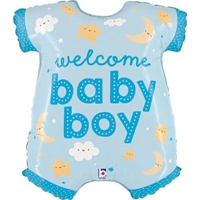Folieballon 'Welcome Baby Boy' Rompertje Blauw (66cm)