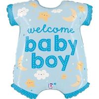Folieballon 'Welcome Baby Boy' Rompertje Blauw (66cm)