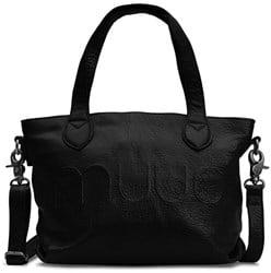 MUUD Laura mini Black - Handgemaakt leren crossbody schoudertas met afneembare portemonnee 19x30x22x7cm