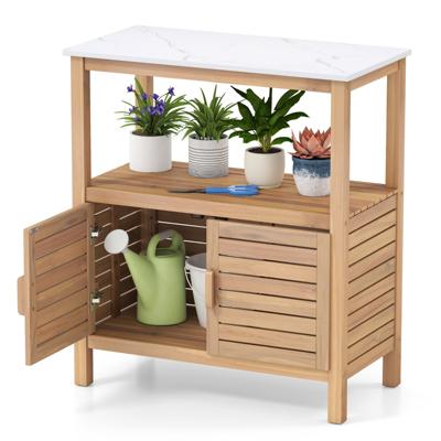 Buitenwerktafel Tuinplanttafel van Acaciahout met Hars Tafelblad Opbergvak & Kast Natuurlijk