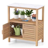 Buitenwerktafel Tuinplanttafel van Acaciahout met Hars Tafelblad Opbergvak & Kast Natuurlijk