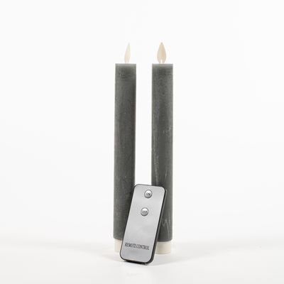 Led dinerkaarsen - 2x st - grijs - 23 cm - met afstandsbediening