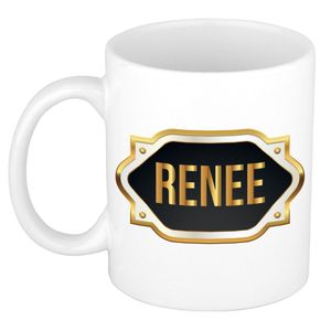 Naam cadeau mok / beker Renee met gouden embleem 300 ml