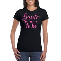 Vrijgezellenfeest T-shirt voor dames - bride to be - zwart - roze glitter - bruiloft/trouwen - thumbnail