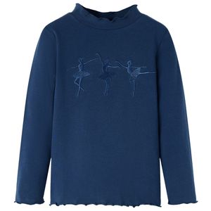 Kindershirt lange mouwen ballerinaprint 128 marineblauw