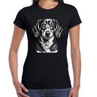 Cadeau/verkleed T-shirt dames - zwart - Teckel hond - hondenliefhebber Cadeau/verkleed T-shirt dames - zwart - Teckel hond - hondenliefhebber