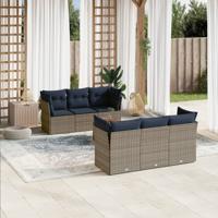 7-delige Loungeset met kussens poly rattan grijs