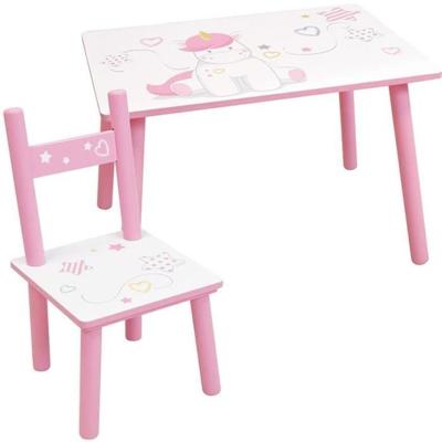 Eenhoorn tafel met een stoel voor kinderen roze