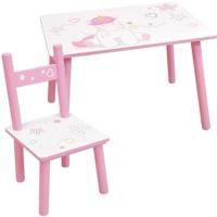 Eenhoorn tafel met een stoel voor kinderen roze