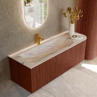 Badmeubel Mondiaz Kurve-Dlux | 135 cm | Meubelkleur Ruby | Wastafelkleur Nata | Solid surface | Wasbak linker zijde spoelbak | 1 kraangat