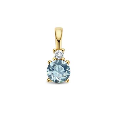 14K Geelgouden Hanger met Maart Geboortesteen & Diamant 0.02ct - 10,5mm