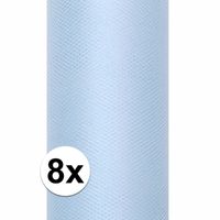 8x Rollen tule stof lichtblauw 15 cm breed