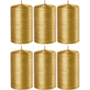 6x Gouden cilinderkaarsen/stompkaarsen 6 x 10 cm 25 branduren