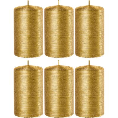 6x Gouden cilinderkaarsen/stompkaarsen 6 x 10 cm 25 branduren
