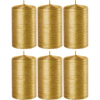 6x Gouden cilinderkaarsen/stompkaarsen 6 x 10 cm 25 branduren