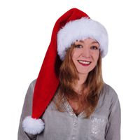 Set van 2x stuks luxe lange kerstmuts rood/wit van pluche voor volwassenen 78 cm - thumbnail