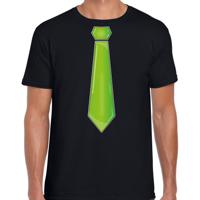 Verkleed t-shirt voor heren - stropdas groen - zwart - carnaval - foute party - verkleedshirt - thumbnail