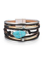 Boho Etnisch Leer En Turkoois Armband - thumbnail