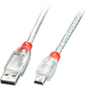 LINDY USB-kabel USB 2.0 USB-A stekker, USB-mini-B stekker 5.00 m Transparant 41785