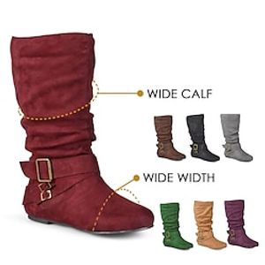 Dames Laarzen Brede kuitlaarzen Suède schoenen Slouchy laarzen Buiten Dagelijks Over de knie laarzen Halfhoge laarzen Winter Rits Platte hak Ronde Teen Casual Comfortabel minimalisme Suède Rits Effen miniinthebox