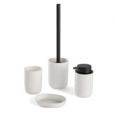 Set van 4 badkameraccessoires - TODAY - UTILITY - Beker, zeepdispenser, toiletborstel - Wit