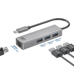 ACT Connectivity 3-Poorts USB-C 3.2 (USB 3.0) Hub met Gigabit ethernet poort usb-hub