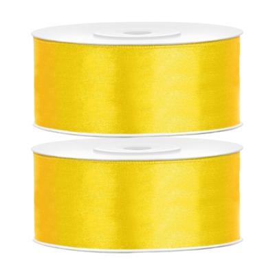 Partydeco Cadeaulint - 2x - geel - 2,5 cm x 25 meter - satijn - sierlint - inpakken - decoratie