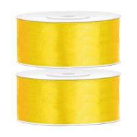 Partydeco Cadeaulint - 2x - geel - 2,5 cm x 25 meter - satijn - sierlint - inpakken - decoratie