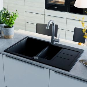 VidaXL Gootsteen dubbele bak graniet zwart