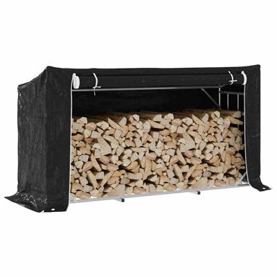 VidaXL Haardhoutrek met regenhoes 200,5x60,5x110,5 cm staal