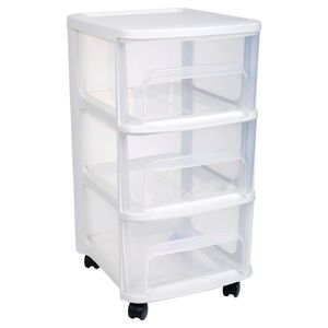 Ladenkast organizer wit A4 3x lades met wieltjes L32 x B37 x H61 cm