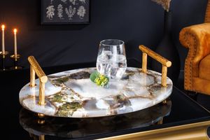 Decoratief dienblad NOBLE 40cm edelsteen handgemaakte agaatkwarts gouden handvatten - 41558
